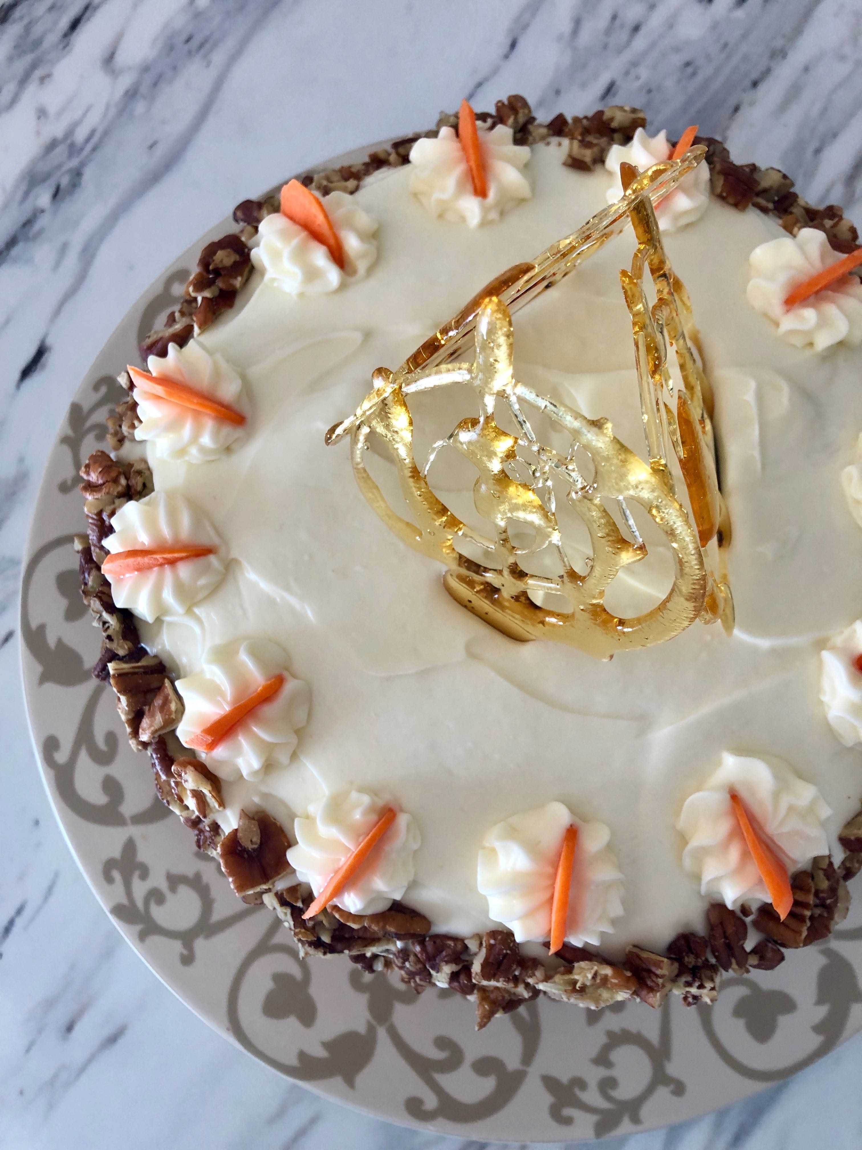 Buttermilk carrot cake on top of a spiced carrot and ginger purée, served  alongside cream cheese and brown butter ice cream, candied walnuts, and  candied carrot ribbons : r/CulinaryPlating