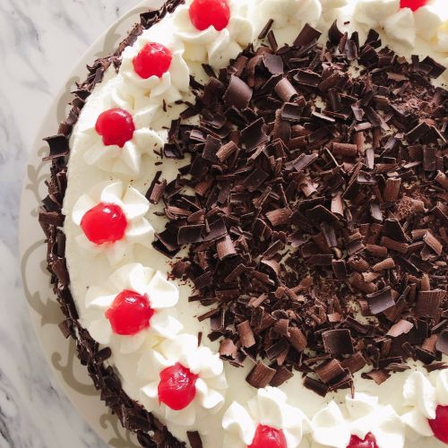 Black Forest Cake: Chocolate Sponge with Cream and Cherries – Simmering  Starfruit