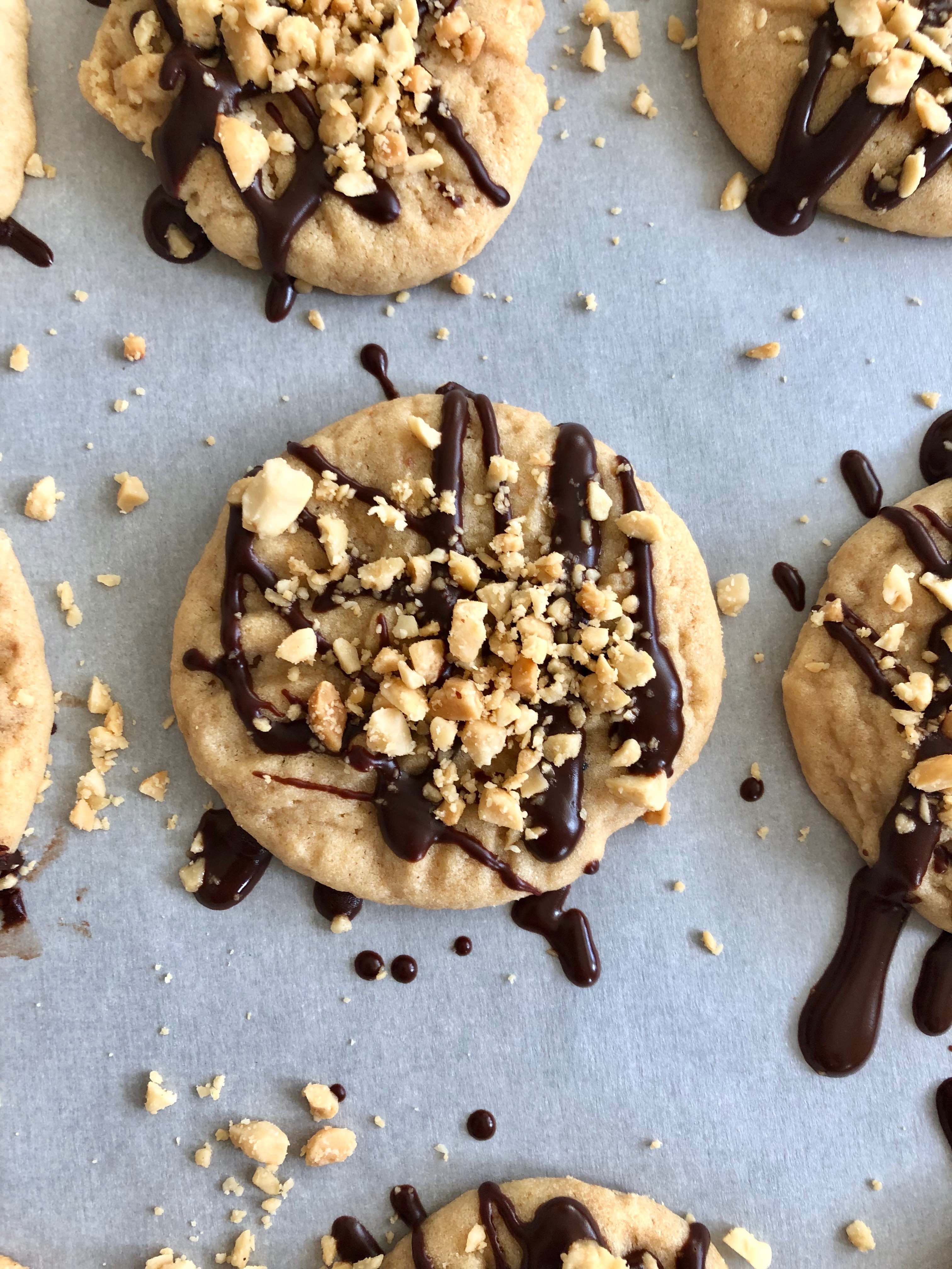 Chewy Peanut Butter Spelt Cookies with Chocolate Drizzle | Accidental Artisan